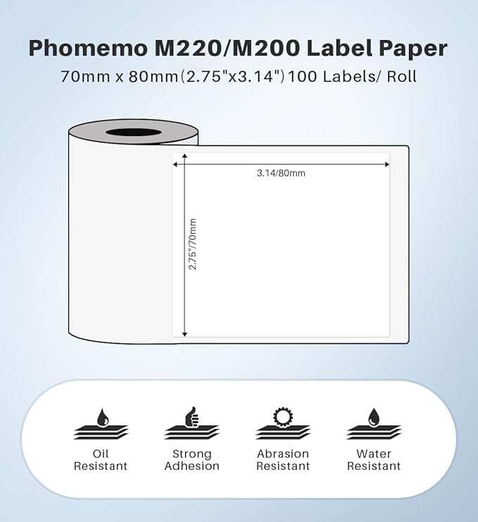 Phomemo 2.75'' x 3.14'' Labels - Compatible Phomemo M220 M200 Address, Barcode Labels - Direct Thermal Labels, Black in White,1Roll / 100 Labels-DeskLoop Office