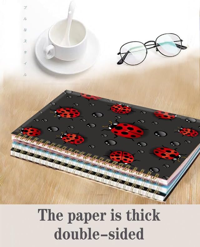 Spiral Journal Notebook,A5 Hardcover Lined Journals for Women Girl 6 x 8.3 in,120 Pages Thick Paper,Cute College Ruled Writing Notebook for Gifts Office Work School(Beautiful Red Ladybug)-DeskLoop Office