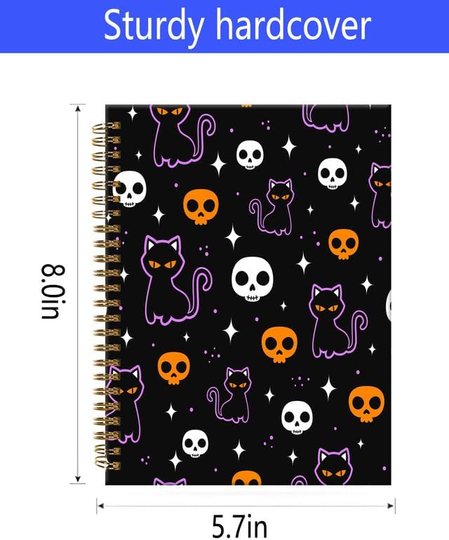 Spiral Journal Notebook,A5 Hardcover Lined Journals for Women Girl 6 x 8.3 in,120 Pages Thick Paper,Cute College Ruled Writing Notebook for Gifts Office Work School(Halloween Skull Cat)-DeskLoop Office