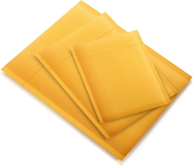 50 Pieces Metallic Padded Bubble Mailers Shipping Mailers Poly Mailers Foil Glitter Padded Envelopes Adhesive Seal Closure Envelopes Shipping Bags for Mailing Packing (Yellow, Simple Style)