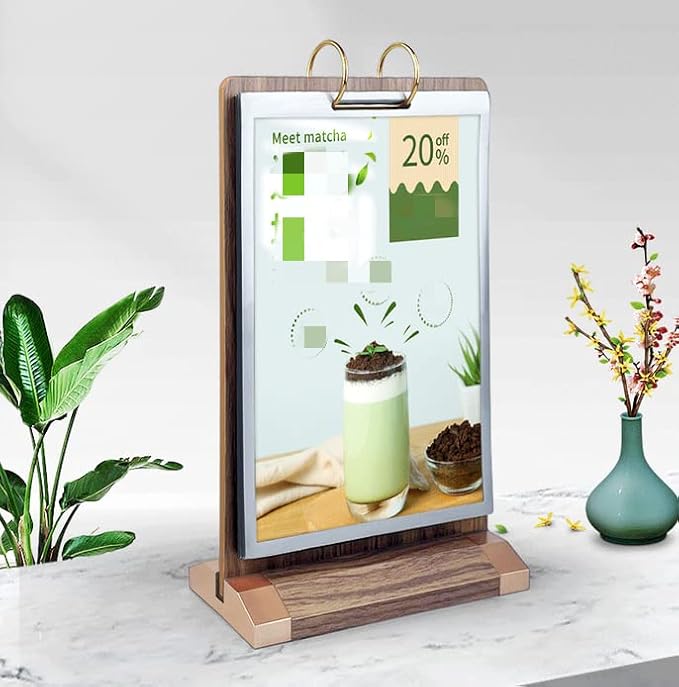 A5 Walnut Wood Sign Holder Vertical Table Card Flip Display 6 Pages-12 Sides - Image 9