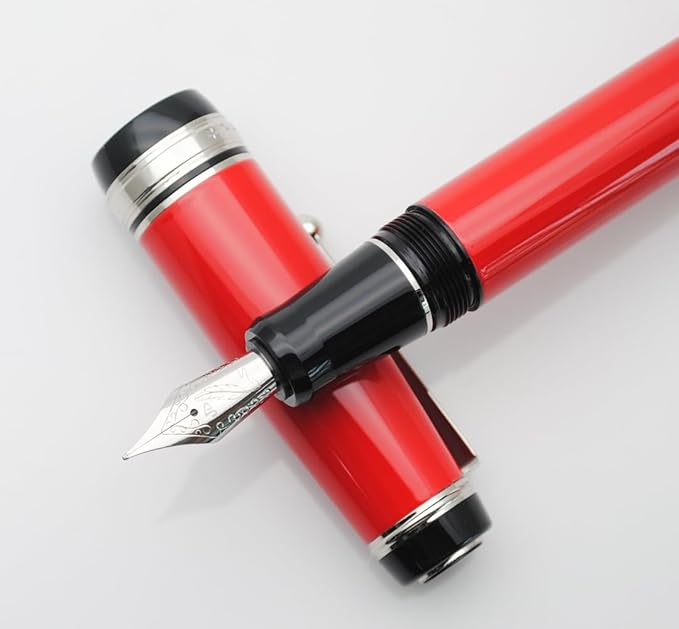 Metal Big Fountain Pen Set Medium Nib 0.7mm, Includes Ink Refill Converter, 5 Ink Cartridges & Gift Box (Medium Nib 0.7mm, Red with Silvery Clip)-DeskLoop Office