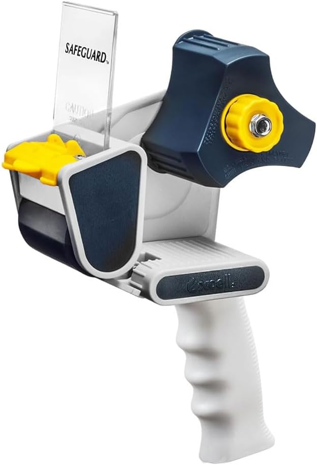 Excell Safeguard Packing Tape Dispenser with 1 Roll Transparent Tape, 2 Inch Wide Tape Gun with Pushflap Technology for Effortless Packaging, Box & Carton Sealing-DeskLoop Office