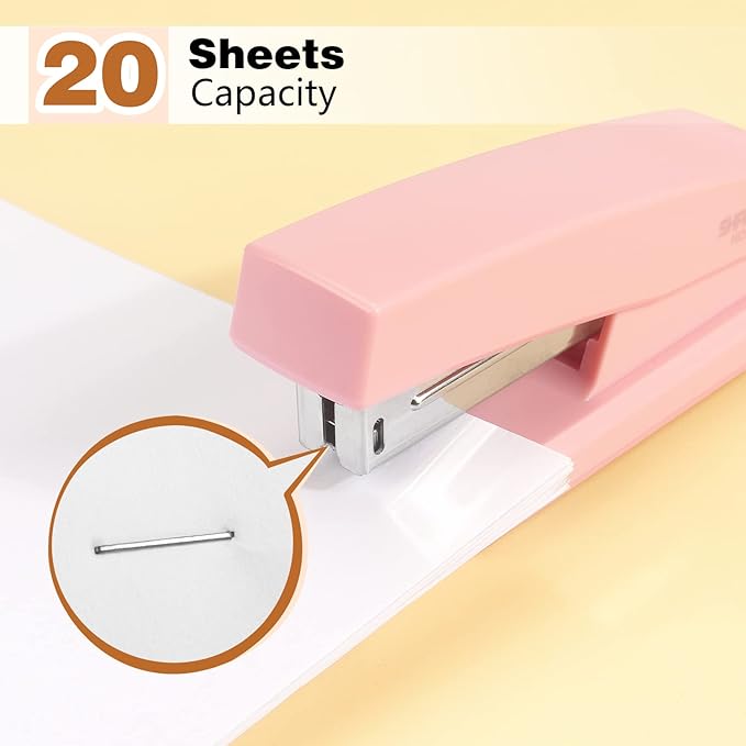 Tamaki Stapler, Office Stapler, Small Staplers for Desk, Pink-DeskLoop Office