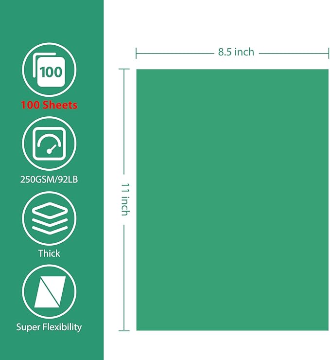 OcePor 100 Sheets Christmas Green Cardstock Paper, Colored Printer Paper 8.5 x 11, Card Stock Thick Construction for Craft,Scrapbook,Office Printing, Invitations, Certificates,92 lb/250gsm-DeskLoop Office