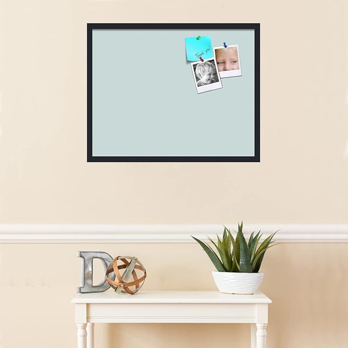 PinPix 28x22 Inch Cork Bulletin Board. This Decorative Framed Pin Board Comes with Soft Blue Design and a Satin Black Frame. Ideal for Home Office Decor or Message Board (PinPix-1814)-DeskLoop Office
