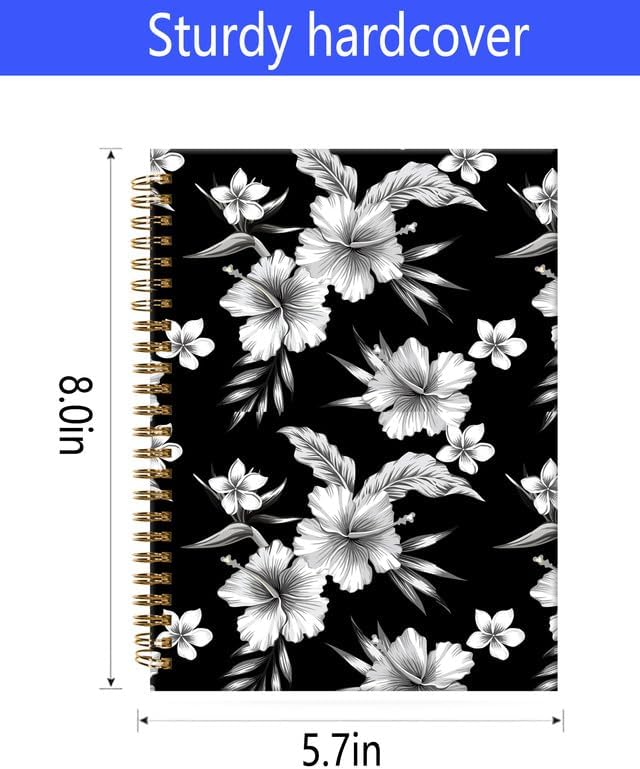 Spiral Journal Notebook,A5 Hardcover Lined Journals for Women Girl 6 x 8.3 in,120 Pages Thick Paper,Cute College Ruled Writing Notebook for Gifts Office Work School(Tropical Hibiscus Flower)-DeskLoop Office