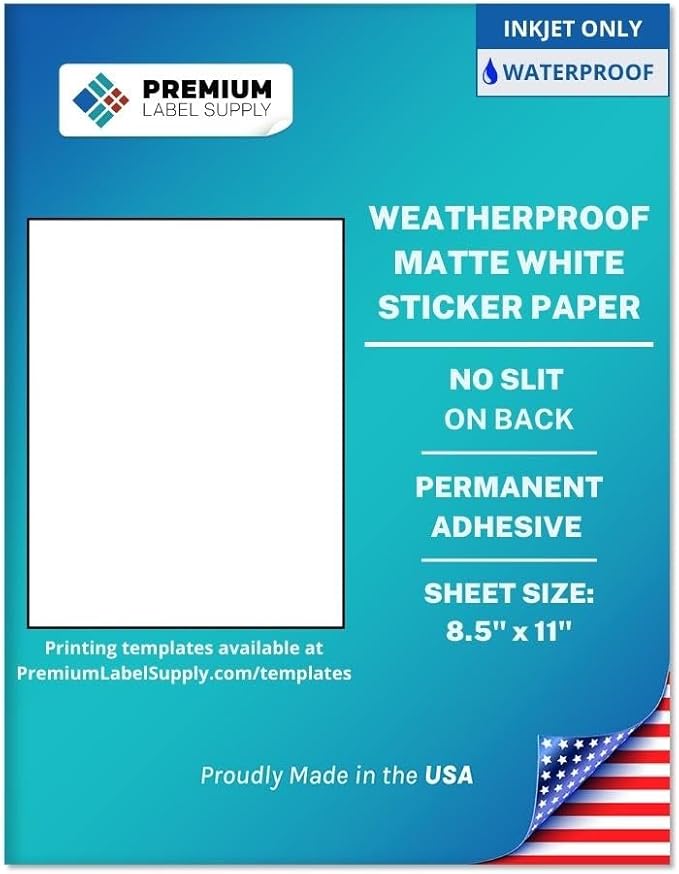Premium Label Supply Waterproof White Inkjet Sticker Paper – 8.5" x 11" Full Sheet Labels – Inkjet Printers only – Similar to Vinyl – 1000 Sheets-DeskLoop Office