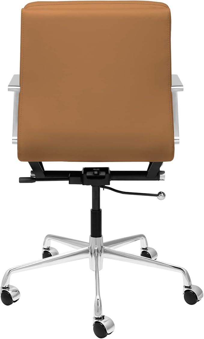 Laura Davidson Furniture SOHO II Padded Management Office Chair - Mid Back Desk Chair with Arm Rest, Swivel & Cushion Availability, Made of Faux Leather, Tan, Computer Chair-DeskLoop Office