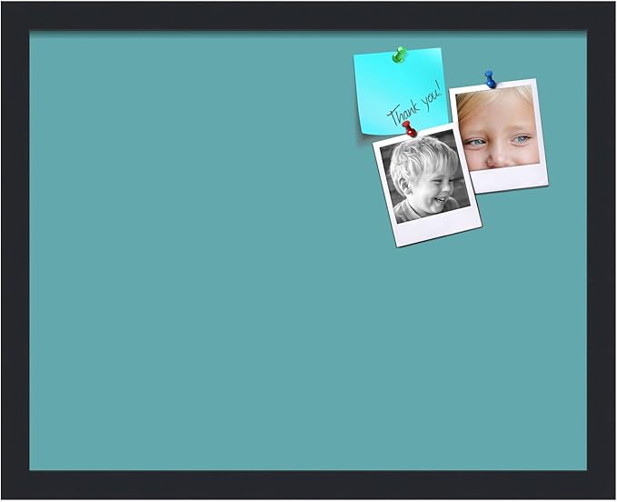 PinPix 19x15 Inch Cork Bulletin Board. This Decorative Framed Pin Board Comes with Aqua Pastel Design and a Satin Black Frame. Ideal for Home Office Decor or Message Board (PinPix-1806)-DeskLoop Office