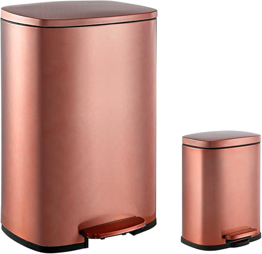 happimess HPM1006D Connor Rectangular Trash Can with Soft-Close Lid and Free Mini Trash Can, Modern Fingerprint Proof for Home, Kitchen, Office, Large:12.98 Gallon Small:1.3 Gallon, Rose Gold-DeskLoop Office