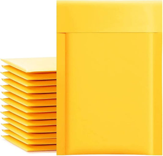 packbabol Kraft Bubble Mailers 4x8 Inch 50 Pcs,Small Self-Sealing Mail Shipping Bags,Yellow Padded Envelopes #000-DeskLoop Office
