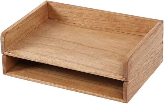 Wood Stackable Paper Trays for Office Supplies and Accessories - Desk Organizer Tray for Letter Document Magazine -Wooden Desktop File Folder Holder Shelf 2 Set Light(2CTP-LT)-DeskLoop Office