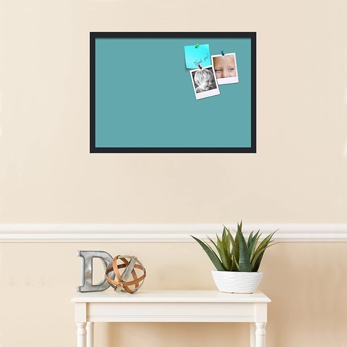 PinPix 27x19 Inch Cork Bulletin Board. This Decorative Framed Pin Board Comes with Aqua Pastel Design and a Satin Black Frame. Ideal for Home Office Decor or Message Board (PinPix-1806)-DeskLoop Office