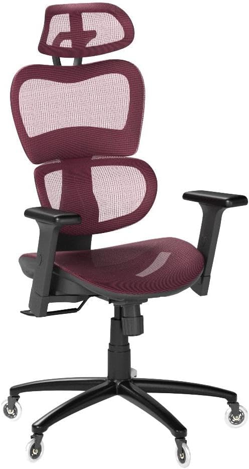 Nouhaus Ergo3D Ergonomic Office Chair Lumbar Support Mesh Office Chair with 4D Adjustable Armrest, Adjustable Headrest and Wheels, Mesh High Back Home Office Desk Chairs(Burgundy)-DeskLoop Office