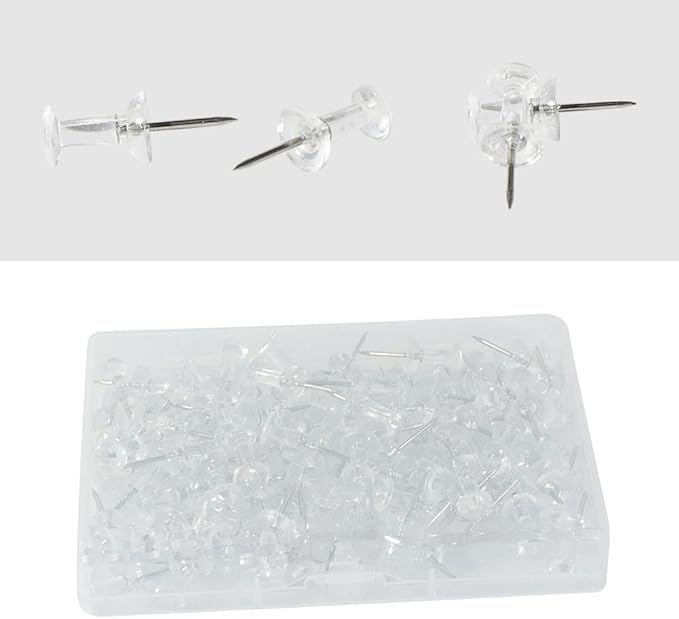 100 Pack Push Pins Tacks, Clear Plastic Head, Steel Point,Thumb Tacks for Bulletin Board,Stick Pins Thumb Tacks for Cork Board Wall Hangings (100, Clear)-DeskLoop Office
