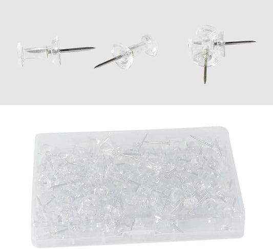 100 Pack Push Pins Tacks, Clear Plastic Head, Steel Point,Thumb Tacks for Bulletin Board,Stick Pins Thumb Tacks for Cork Board Wall Hangings (100, Clear)-DeskLoop Office