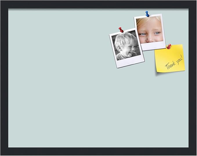 PinPix 22x17 Inch Cork Bulletin Board. This Decorative Framed Pin Board Comes with Soft Blue Design and a Satin Black Frame. Ideal for Home Office Decor or Message Board (PinPix-1814)-DeskLoop Office