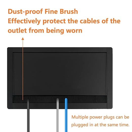 ZESHAN Brush Cable Cubby Connectivity Box Conference Table Power Box with Power Socket, USB and Type C Charger, Black-DeskLoop Office