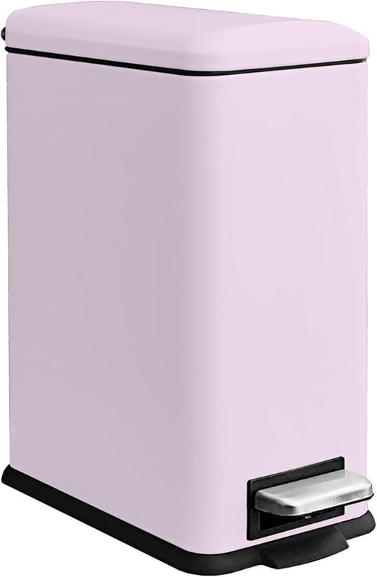 Rubbish Bin with Lid, 10 L, Stainless Steel Bathroom Waste Bin, Small Waste Bin, Pedal Bin, Stainless Steel for Bathroom, Bedroom and Office, Pink-DeskLoop Office