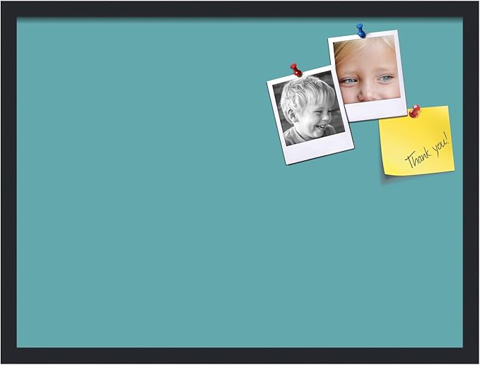 PinPix 27x20 Inch Cork Bulletin Board. This Decorative Framed Pin Board Comes with Aqua Pastel Design and a Satin Black Frame. Ideal for Home Office Decor or Message Board (PinPix-1806)-DeskLoop Office