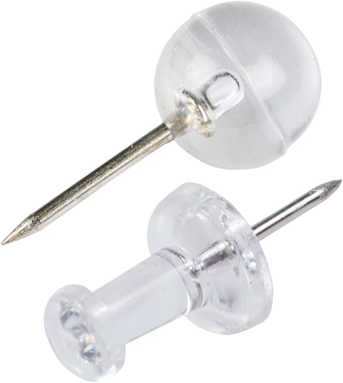 JAM PAPER Colorful Push Pins - Flat & Round Head Thumb Tack Combo Set - Clear Pushpins - 200/Pack-DeskLoop Office