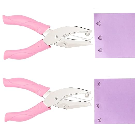 2 Pieces Metal Handheld Hole Paper Punches, Heart and Star Shape Single Hole Paper Punch with Pink Soft Grip Handles, Tag Puncher Set for DIY Craft Tags, Clothing Tickets, Scrapbook Tools-DeskLoop Office