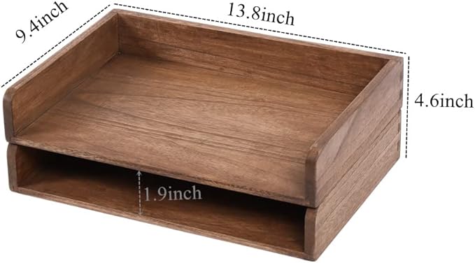 Desktop File Trays Stackable Paper Tray for Letter/A4 Size Magazine - Wood Office Document Organizer Shelf - Wooden Folder Organization Rack Desk Tray Pack of 2 Dark(2CTP-DK)-DeskLoop Office