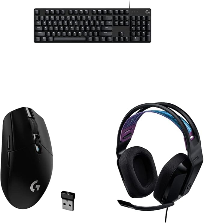 Logitech G413 SE Full-Size Mechanical Gaming Keyboard + G305 Lightspeed Wireless Gaming Mouse + G335 Wired Gaming Headset Bundle - Black-DeskLoop Office