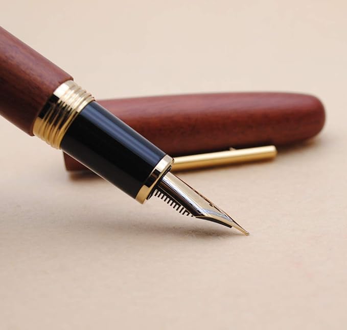 JINHAO 9056 Natural Wood Fountain Pen Handmade Ink Pen (Rosewood, Fine Nib 0.5mm)-DeskLoop Office