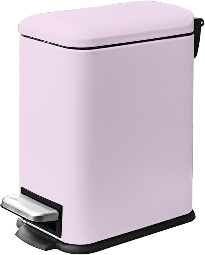 Pink Trash Can, 1.3 Gallon Bathroom Trash Can with Lid, Stainless Steel Pedal Trash Bin Removal Inner Bucket, Small Grabage Can for Bathroom,Bedroom,Home Office-DeskLoop Office