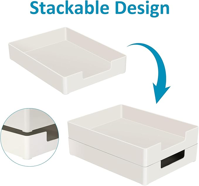 Letter Tray/Paper Tray Organizer for Desk/Stackable Letter Tray Paper Holder File Organizer for Office Supplies School Home Desk Accessories (White) 2Pcs-DeskLoop Office