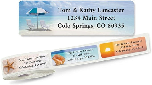 Colorful Images Calm Seas Rolled Personalized Return Address Mailing Labels with Dispenser, Customize with Name & Shipping Address, 250 ¾” x 2½” Self Adhesive, Easy Peel Label Roll-DeskLoop Office