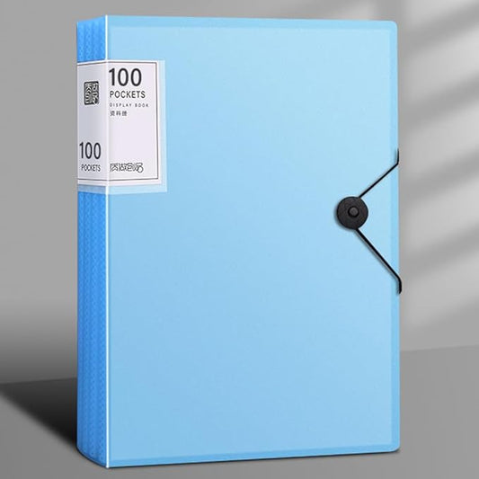 File Folder - 100 Pockets, Durable A4 Letter Size Organizer, Water-Resistant Plastic Dividers, Home/Office/School Document Holder (Blue)-DeskLoop Office