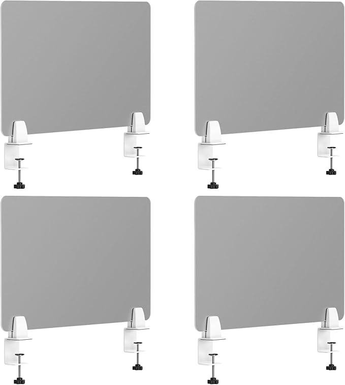 Desk Divider 4 Pcs Desk Privacy Panel 23.6''L x 15.8W'' Office Partitions Grey Acrylic Panel Pack of 4 Desk Divider Partition with Adjustable Universal Base-DeskLoop Office