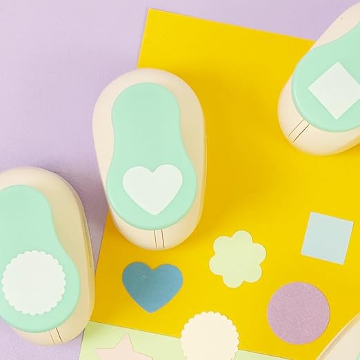 Craftelier - 1 inch Hole Punch Set of 6 for Paper Crafts + 10 Cardstock Colored Paper | Circle, Star, Heart, Scalloped Circle, Square & Flower | Punch Sets for Scrapbooking & Cardstock.-DeskLoop Office