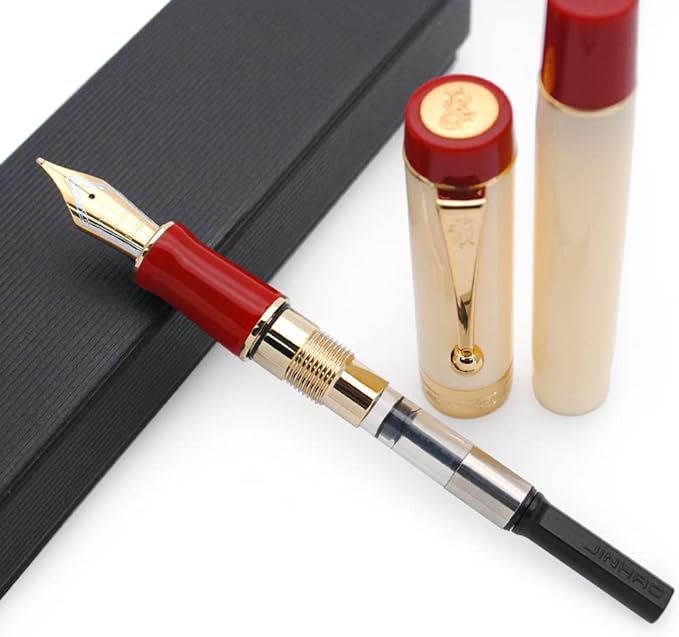 JINHAO 100 Fountain Pen with Ink Converter (Medium Nib 0.7mm, White & Red)-DeskLoop Office