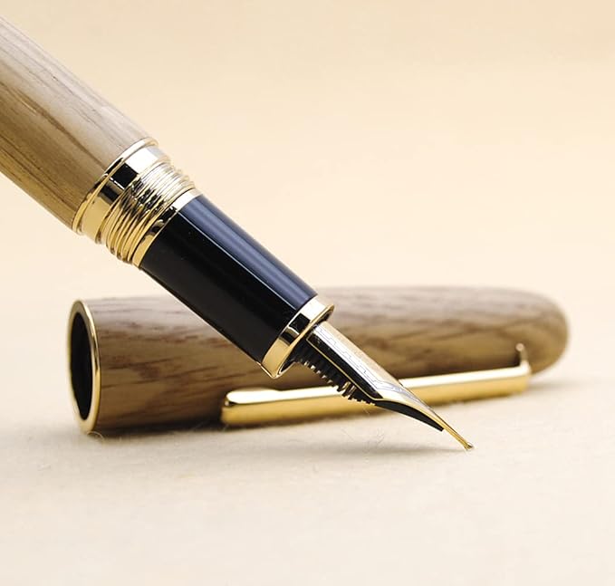JINHAO 9036 Natural Wood Fountain Pen Handmade Ink Pen (Medium Nib 0.7mm, Oak Wood)-DeskLoop Office