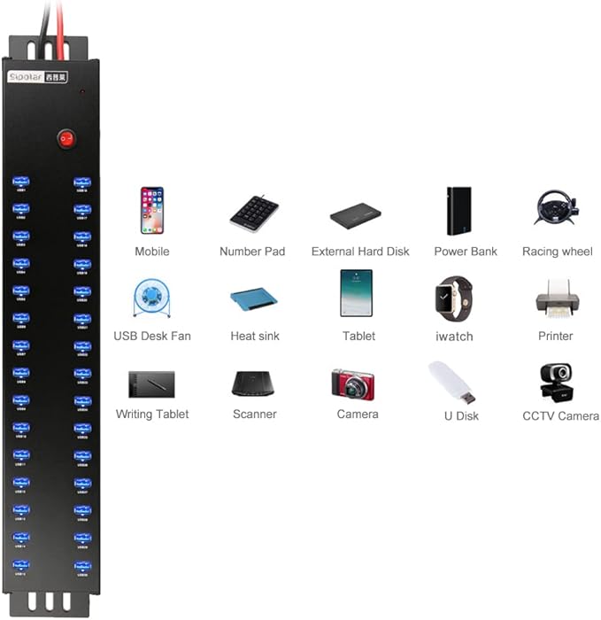 Industrial USB 2.0 Hub 30 Ports with 300W Power Supply Wall Mountable Support Refurbishing and Brush, Batch Data Transfer-DeskLoop Office