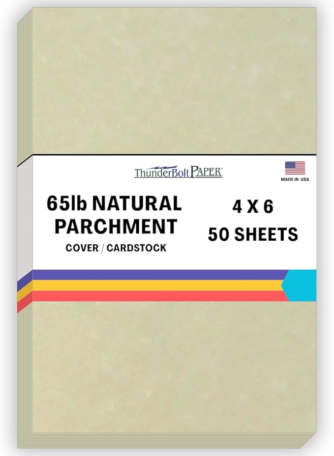 50 Natural Parchment 65lb Cover Paper Sheets 4 X 6 Inches Cardstock Weight Colored Sheets 4" X 6" (4X6 Inches) Photo|Card|Frame Size - Printable Old Parchment Semblance-DeskLoop Office