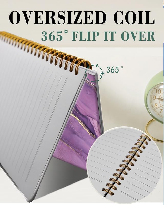 Spiral Journal Notebook,A5 Hardcover Lined Journals for Women Girl 6 x 8.3 in,120 Pages Thick Paper,Cute College Ruled Writing Notebook for Gifts Office Work School(Chic Purple Marble)-DeskLoop Office