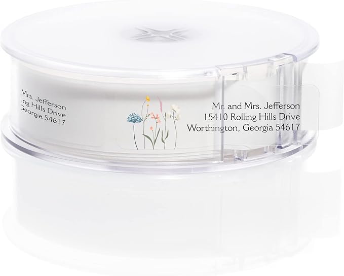Clear Wildflower Rolled Address Labels / 250 Personalized Return Address Labels/Designer Address Stickers in Elegant Plastic Dispenser-DeskLoop Office