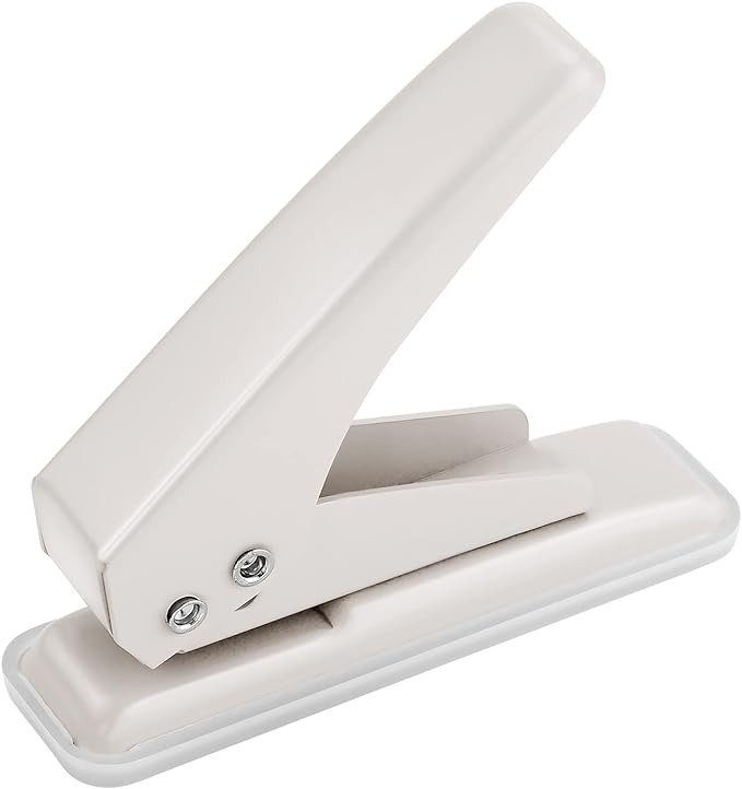 Single Hole Puncher Handheld 1/4 Inches Hole Punch, 20 Sheet Paper Punch Capacity Metal Hole Puncher with Skid-Resistant Base for Paper, Chipboard, Art Project, Ivory White-DeskLoop Office