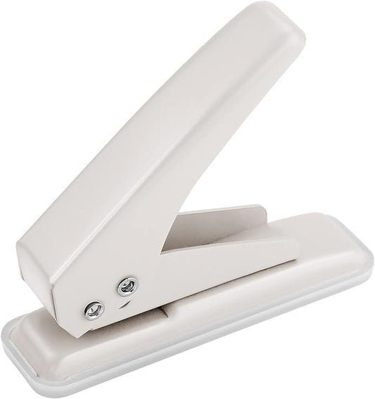Single Hole Puncher Handheld 1/4 Inches Hole Punch, 20 Sheet Paper Punch Capacity Metal Hole Puncher with Skid-Resistant Base for Paper, Chipboard, Art Project, Ivory White-DeskLoop Office