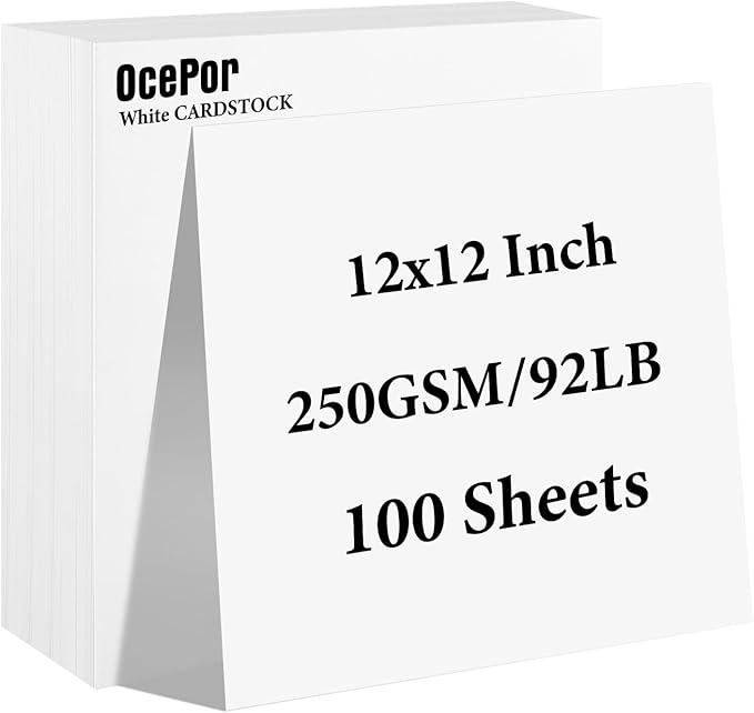 OcePor 100 Sheets White Cardstock 12” x 12”, 92lb/250gsm Black Card Stock, Thick Card Stock Paper, Heavy Cardstock Paper for Printer, Resume, Scrapbooks, Art, Crafts, Business Cards-DeskLoop Office