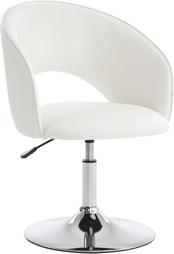 Furnimart Vanity Chair White Leather Vanity Stool, Height Adjustable Accent Chair with Back, Round Swivel Makeup Chair for Living Room Bedroom Vanity Makeup Room (PU White)-DeskLoop Office