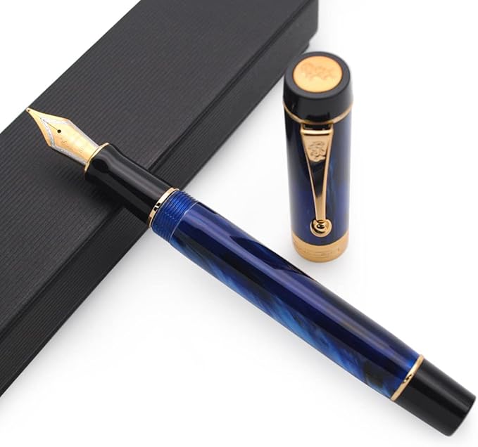 JINHAO 100 Fountain Pen with Ink Converter (Medium Nib 0.7mm, Galaxy Blue-A)-DeskLoop Office
