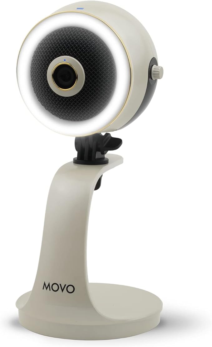 Movo WebMic HD Pro All-in-One Webcam with Mic and Ring Light in Pearl White- 1080p HD Camera, Pro Cardioid Condenser Microphone, LED Ring Light -HD Webcam For Streaming, Video Calls, Recording, Gaming-DeskLoop Office