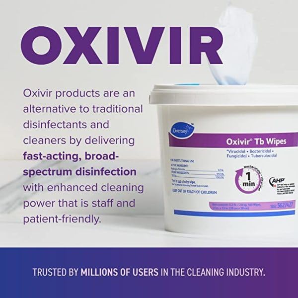 Oxivir Diversey Tb 5627427 Ready-to-Use Disinfectant Cleaning Wipes, Accelerated Hydrogen Peroxide, 11x12-Inch Extra Large Sheets, 160-Wipes, 1-Bucket-DeskLoop Office