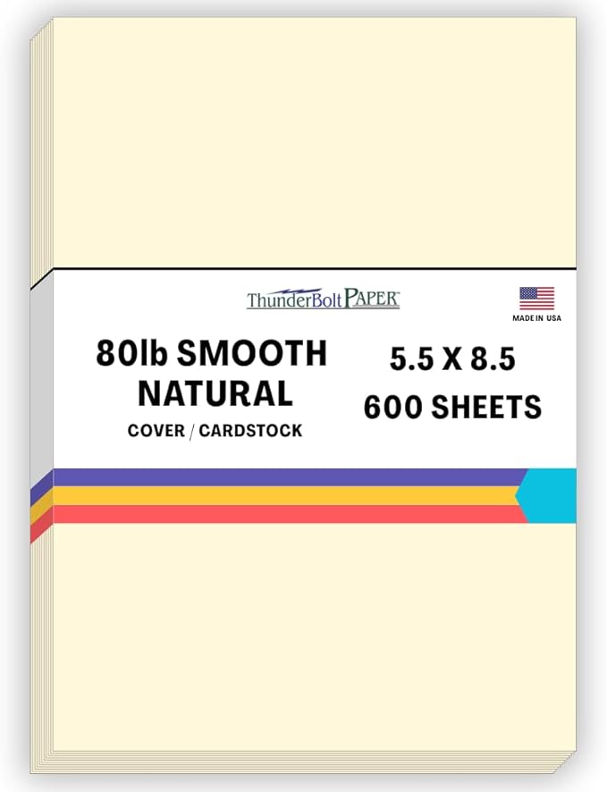 600 Natural Smooth Card Stock Sheets Paper - 5.5 X 8.5 Inches Half Letter | Statement Size - 80# (80 lb/pound) Cover Weight - Quality Paper - Smooth Finish-DeskLoop Office